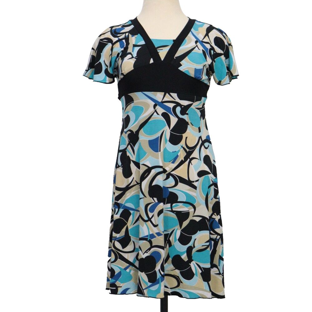 iz Byer California Women 12 Dress Vintage V Neck Abstract Art to Wear‎ USA Made